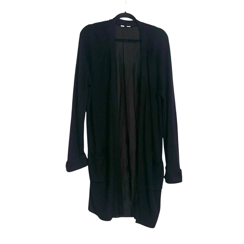 Lululemon Still At Ease Wrap Black Open Front Long Ribbed Cardigan Sweater